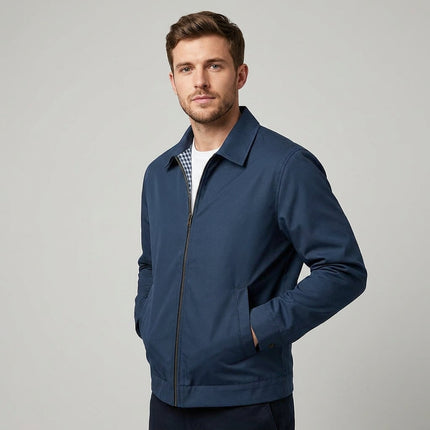 Men's Harrington Jacket with Checked Lining & Zip Fastening