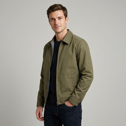 Men's Harrington Jacket with Checked Lining & Zip Fastening