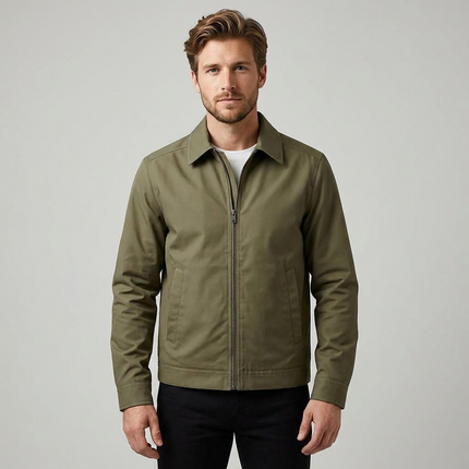 Men's Harrington Jacket with Checked Lining & Zip Fastening