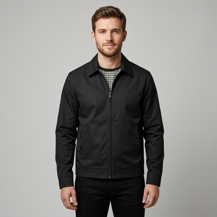Men's Harrington Jacket with Checked Lining & Zip Fastening