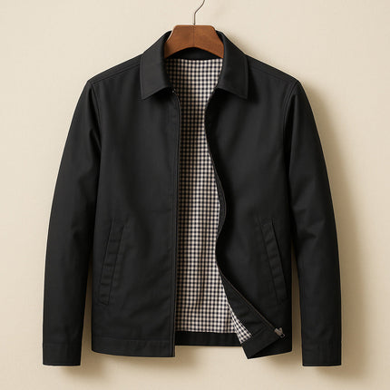 Men's Harrington Jacket with Checked Lining & Zip Fastening