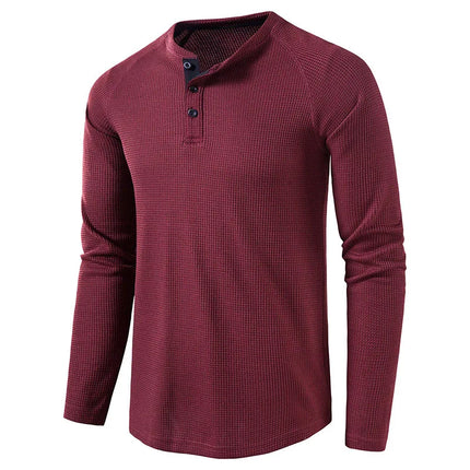 Men's Henley Shirt in Slim Fit – Waffle-Textured Long-Sleeve Cut