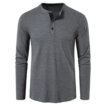 Men's Henley Shirt in Slim Fit – Waffle-Textured Long-Sleeve Cut