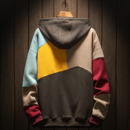 Men's Hoodie in Relaxed Fit – Patchwork Pullover Design