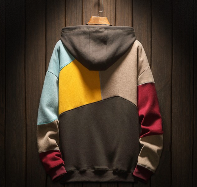 Men's Hoodie in Relaxed Fit – Patchwork Pullover Design