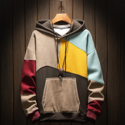 Men's Hoodie in Relaxed Fit – Patchwork Pullover Design