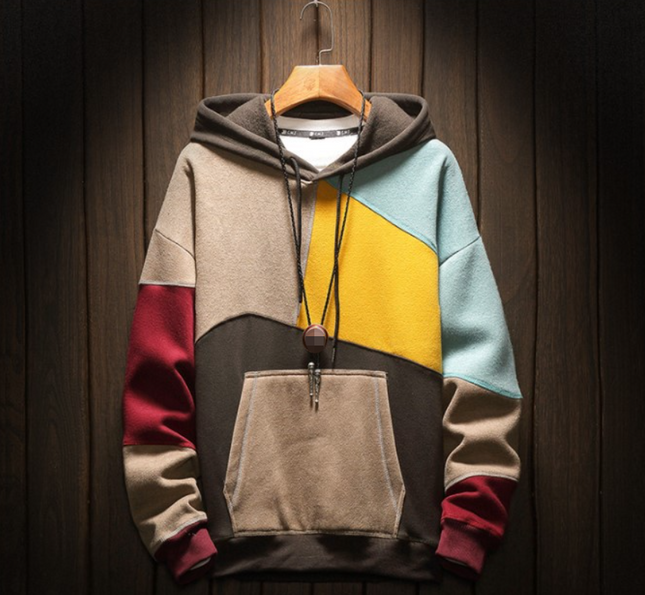 Men's Hoodie in Relaxed Fit – Patchwork Pullover Design