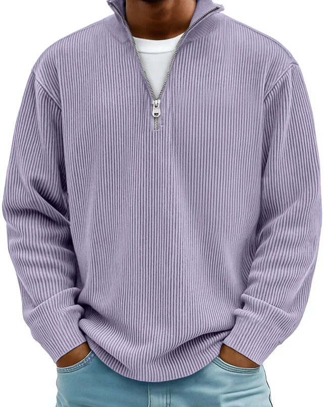 Men's Jumper in Relaxed Fit – Ribbed Quarter-Zip Pullover