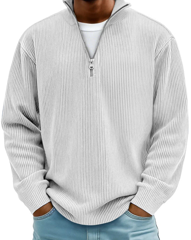 Men's Jumper in Relaxed Fit – Ribbed Quarter-Zip Pullover