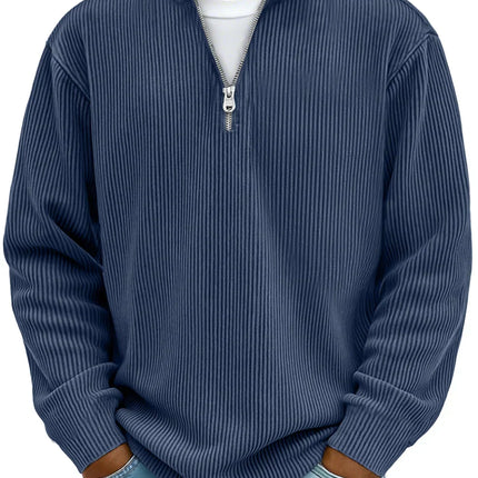 Men's Jumper in Relaxed Fit – Ribbed Quarter-Zip Pullover