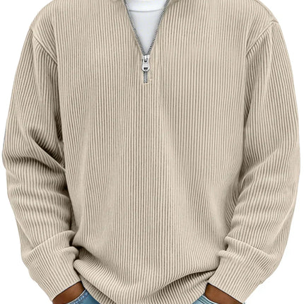 Men's Jumper in Relaxed Fit – Ribbed Quarter-Zip Pullover
