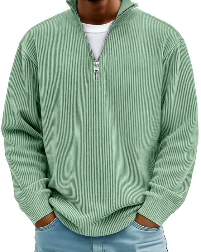 Men's Jumper in Relaxed Fit – Ribbed Quarter-Zip Pullover