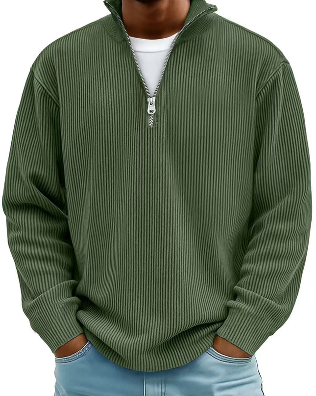 Men's Jumper in Relaxed Fit – Ribbed Quarter-Zip Pullover