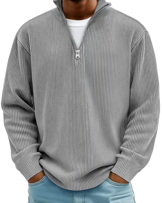 Men's Jumper in Relaxed Fit – Ribbed Quarter-Zip Pullover