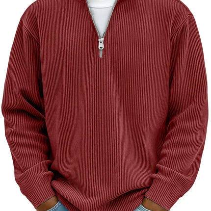 Men's Jumper in Relaxed Fit – Ribbed Quarter-Zip Pullover