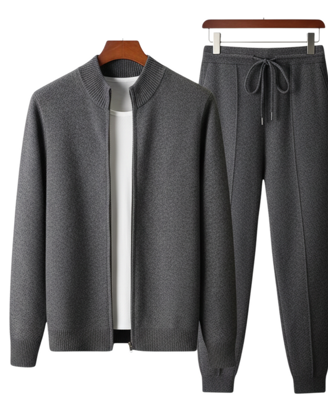 Men's Knit Tracksuit Set – Zip-Up Jacket & Tapered Joggers