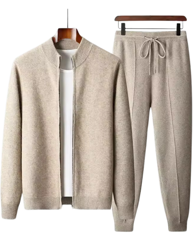 Men's Knit Tracksuit Set – Zip-Up Jacket & Tapered Joggers