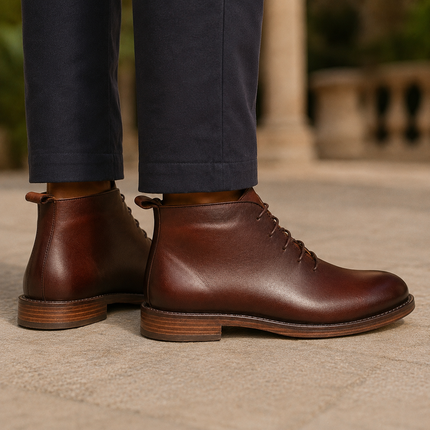 Men's Leather Ankle Boots in Refined Lace-Up Cut – Classic Profile
