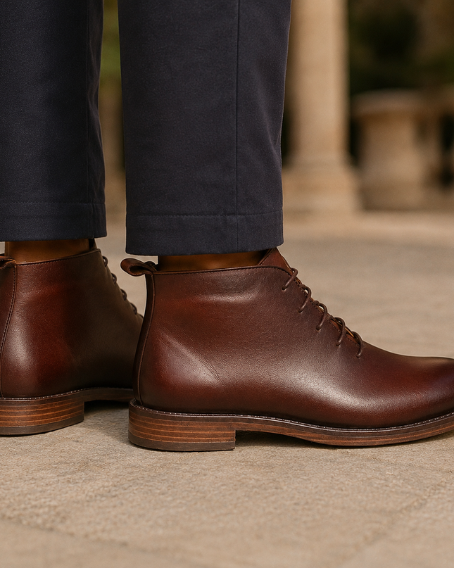 Men's Leather Ankle Boots in Refined Lace-Up Cut – Classic Profile