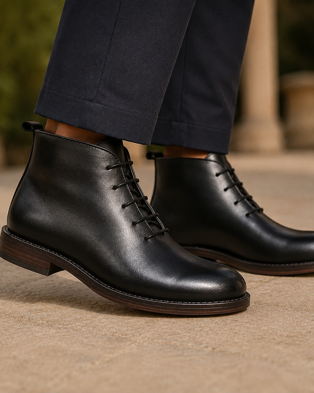 Men's Leather Ankle Boots in Refined Lace-Up Cut – Classic Profile