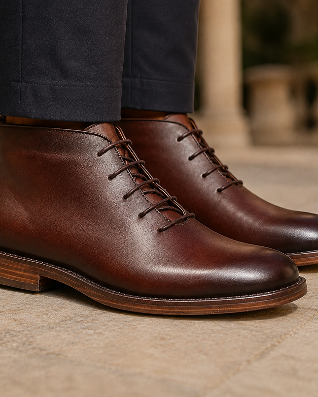 Men's Leather Ankle Boots in Refined Lace-Up Cut – Classic Profile