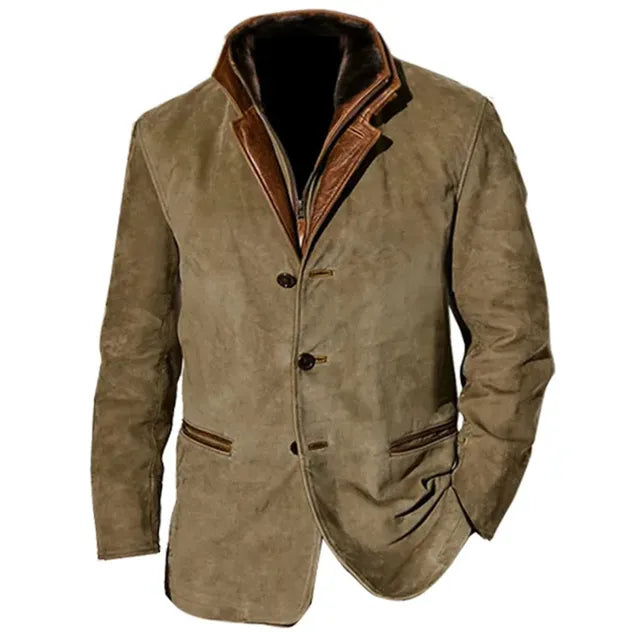 Men's Leather Blazer Jacket – Tailored Button-Front Heritage Style