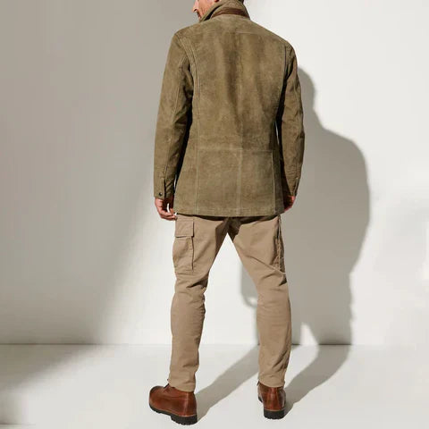 Men's Leather Blazer Jacket – Tailored Button-Front Heritage Style