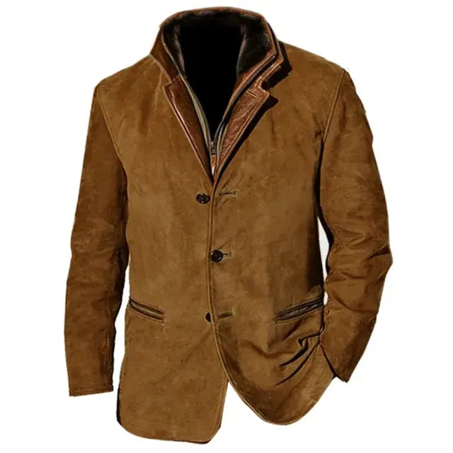 Men's Leather Blazer Jacket – Tailored Button-Front Heritage Style
