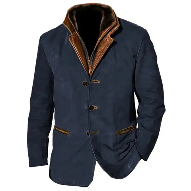 Men's Leather Blazer Jacket – Tailored Button-Front Heritage Style