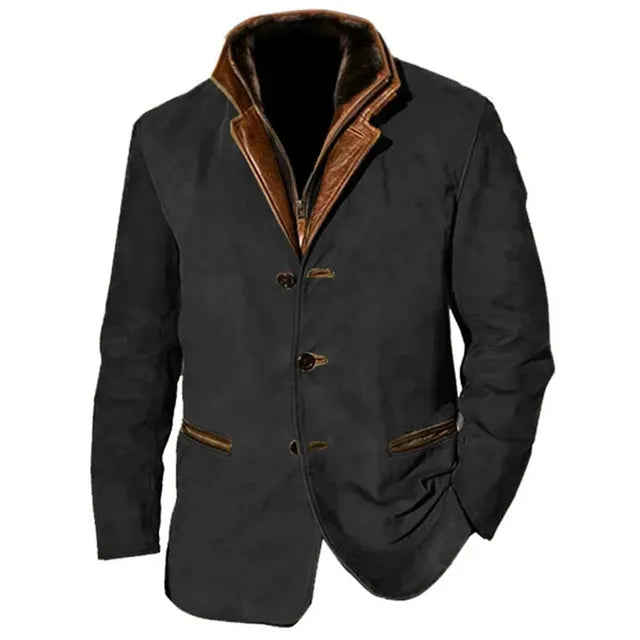 Men's Leather Blazer Jacket – Tailored Button-Front Heritage Style