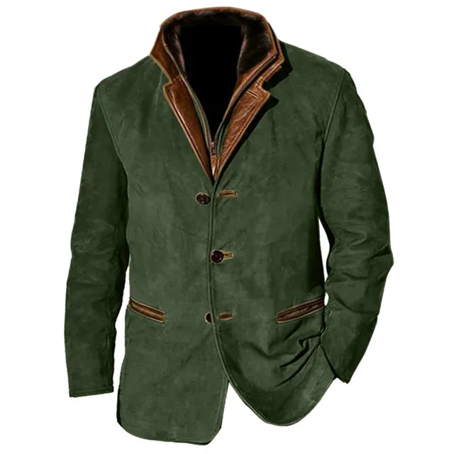 Men's Leather Blazer Jacket – Tailored Button-Front Heritage Style