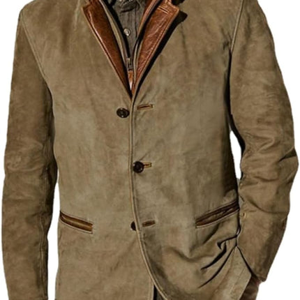 Men's Leather Blazer Jacket – Tailored Button-Front Heritage Style