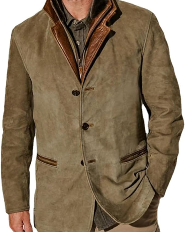 Men's Leather Blazer Jacket – Tailored Button-Front Heritage Style