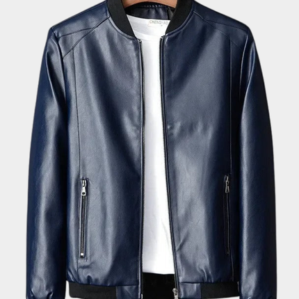 Men's Leather Jacket in Regular Fit – Stand-Collar Zip Layer