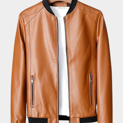 Men's Leather Jacket in Regular Fit – Stand-Collar Zip Layer