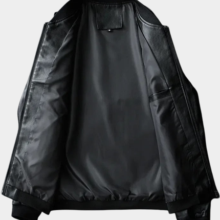 Men's Leather Jacket in Regular Fit – Stand-Collar Zip Layer