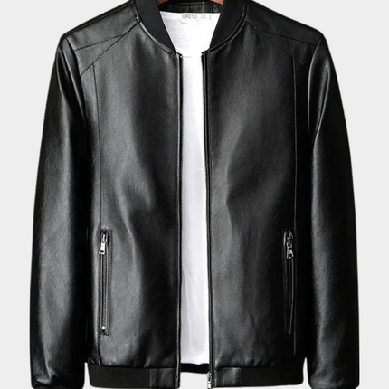 Men's Leather Jacket in Regular Fit – Stand-Collar Zip Layer