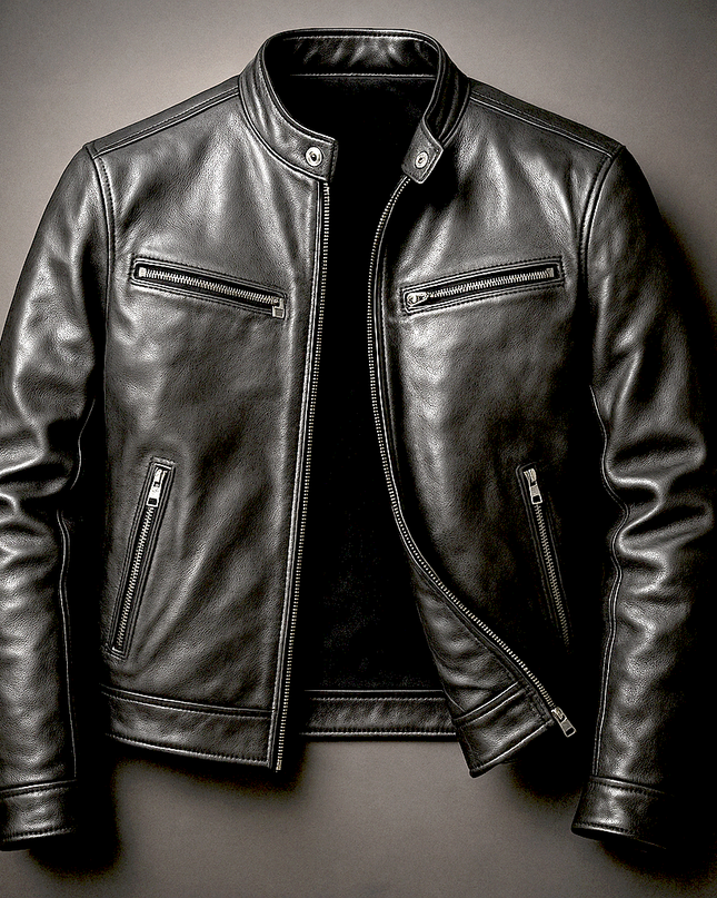 Men's Leather Jacket – Stand Collar Zip-Up Classic Fit