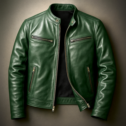 Men's Leather Jacket – Stand Collar Zip-Up Classic Fit