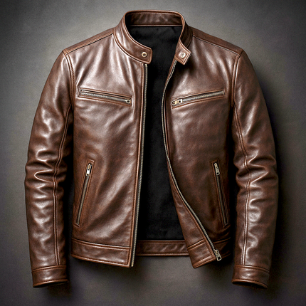 Men's Leather Jacket – Vintage Café Racer Tailored Fit