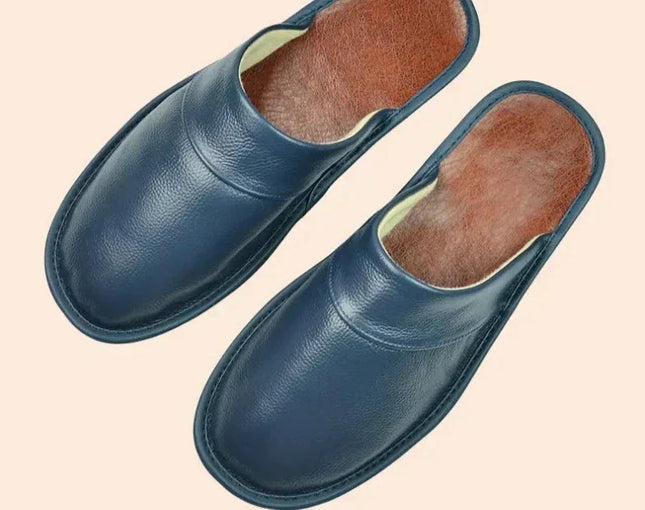 Men's Leather Slippers – Classic Slip-On House Comfort