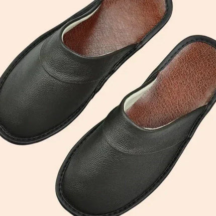 Men's Leather Slippers – Classic Slip-On House Comfort