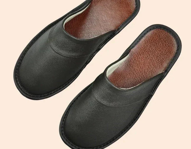 Men's Leather Slippers – Classic Slip-On House Comfort
