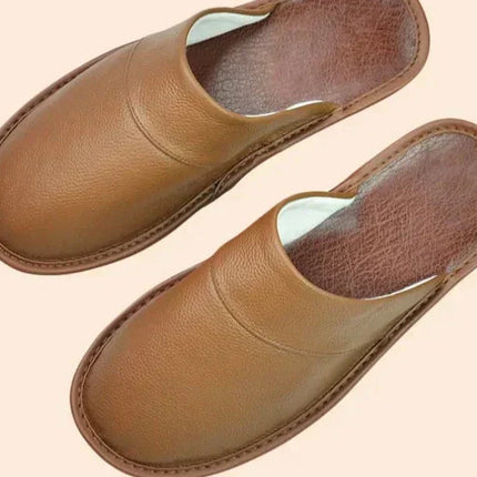 Men's Leather Slippers – Classic Slip-On House Comfort