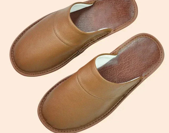 Men's Leather Slippers – Classic Slip-On House Comfort