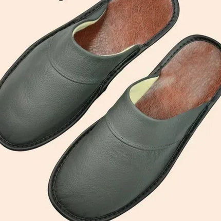 Men's Leather Slippers – Classic Slip-On House Comfort