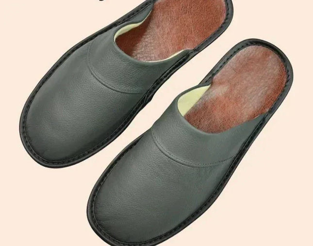 Men's Leather Slippers – Classic Slip-On House Comfort