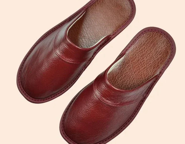 Men's Leather Slippers – Classic Slip-On House Comfort