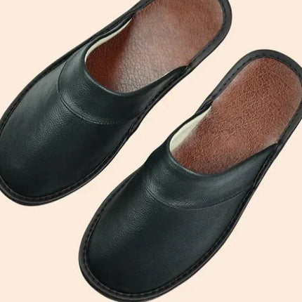 Men's Leather Slippers – Classic Slip-On House Comfort