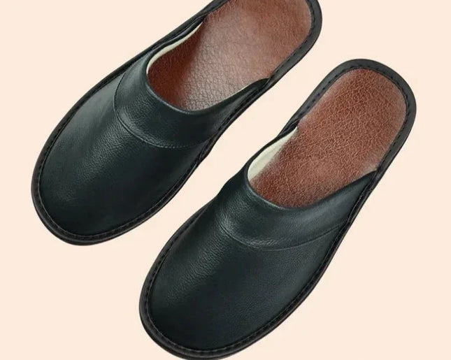Men's Leather Slippers – Classic Slip-On House Comfort